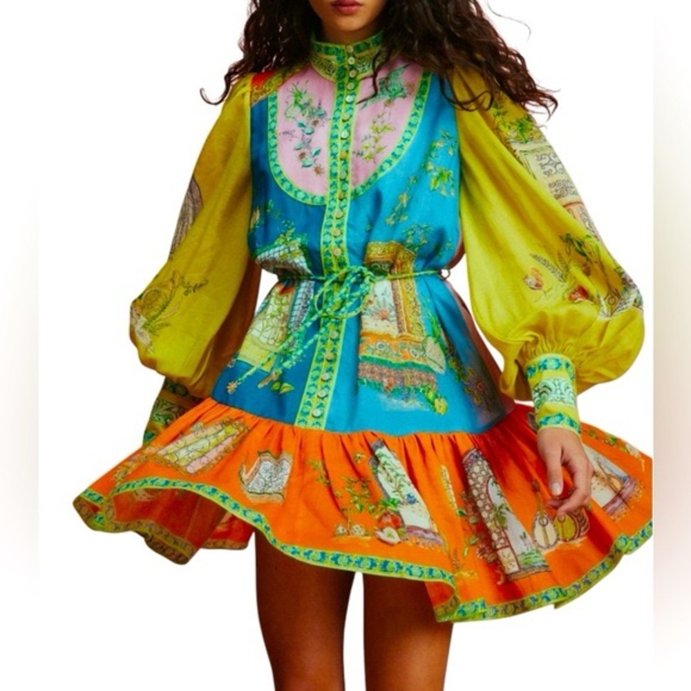 Colorful‎ Women's Dress with Yellow and Orange Accents Sz S - Picture 15 of 15